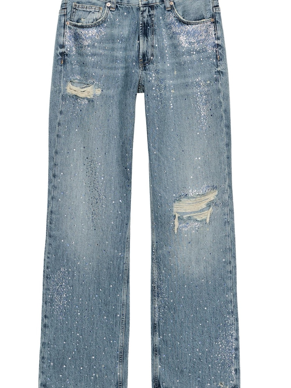 Ripped Wide leg rhinestone jeans